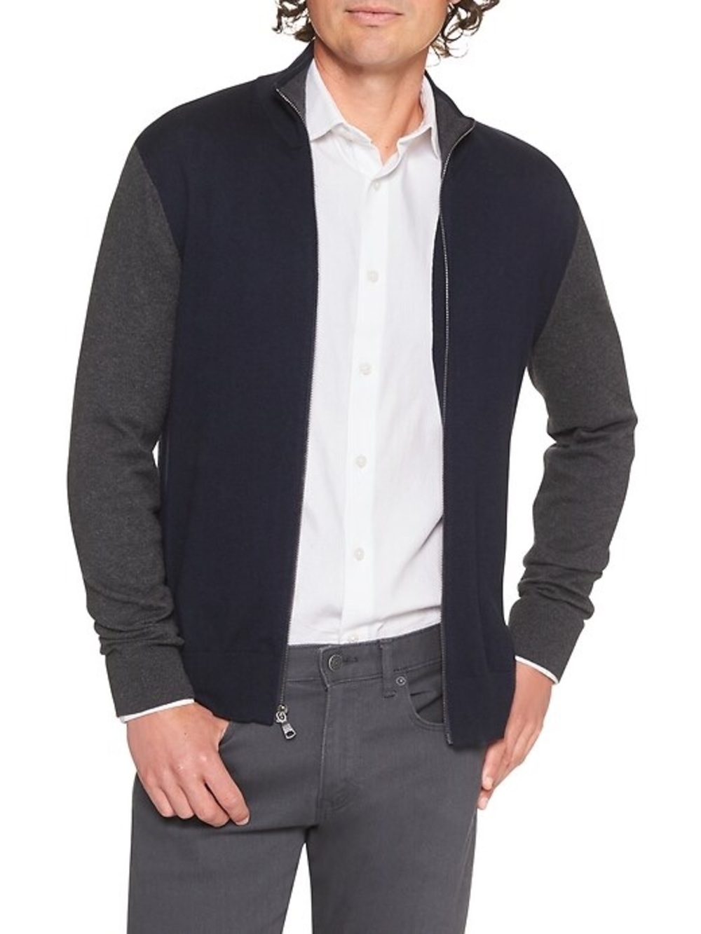 Banana Republic Luxe Knit Zip Up Two Tone Men’s Jacket Sweater Size Medium